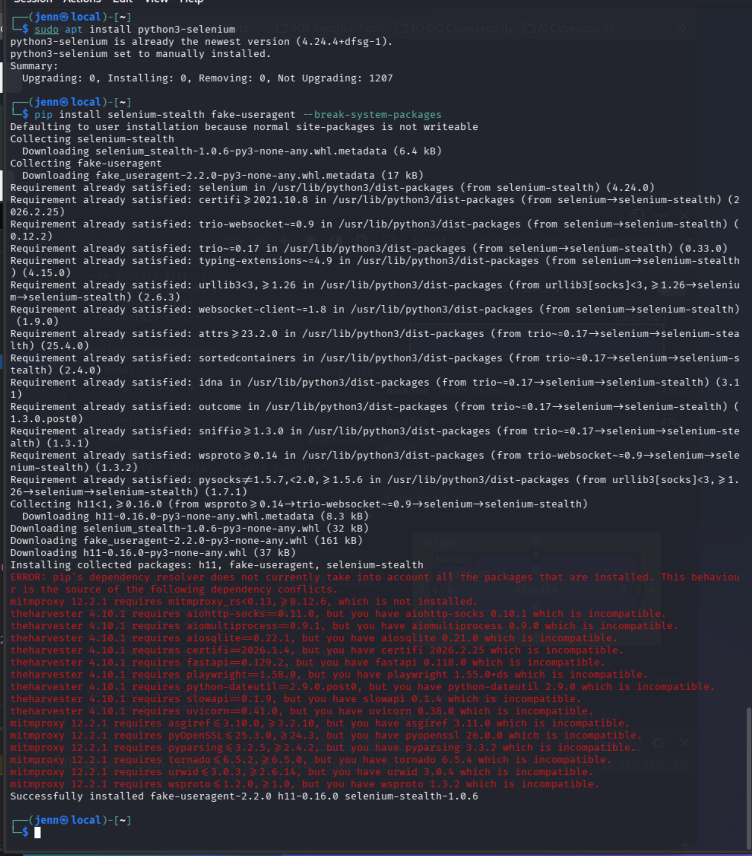 selenium-stealth and fake-useragent successfully installed